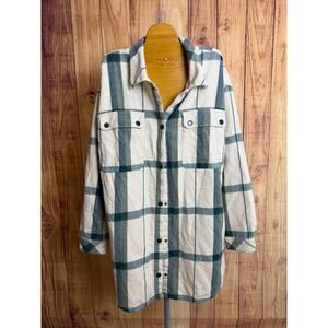 Van Flannel Snap Button Jacket Lined Green and Cream Size XL